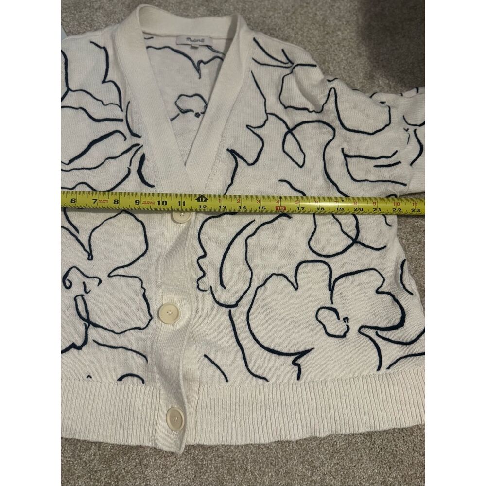Madewell Embroidered Button Cardigan Sweater -Medium- white and Navy LIKE NEW - Picture 7 of 9